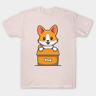 Cute Corgi Dog Playing In Box T-Shirt